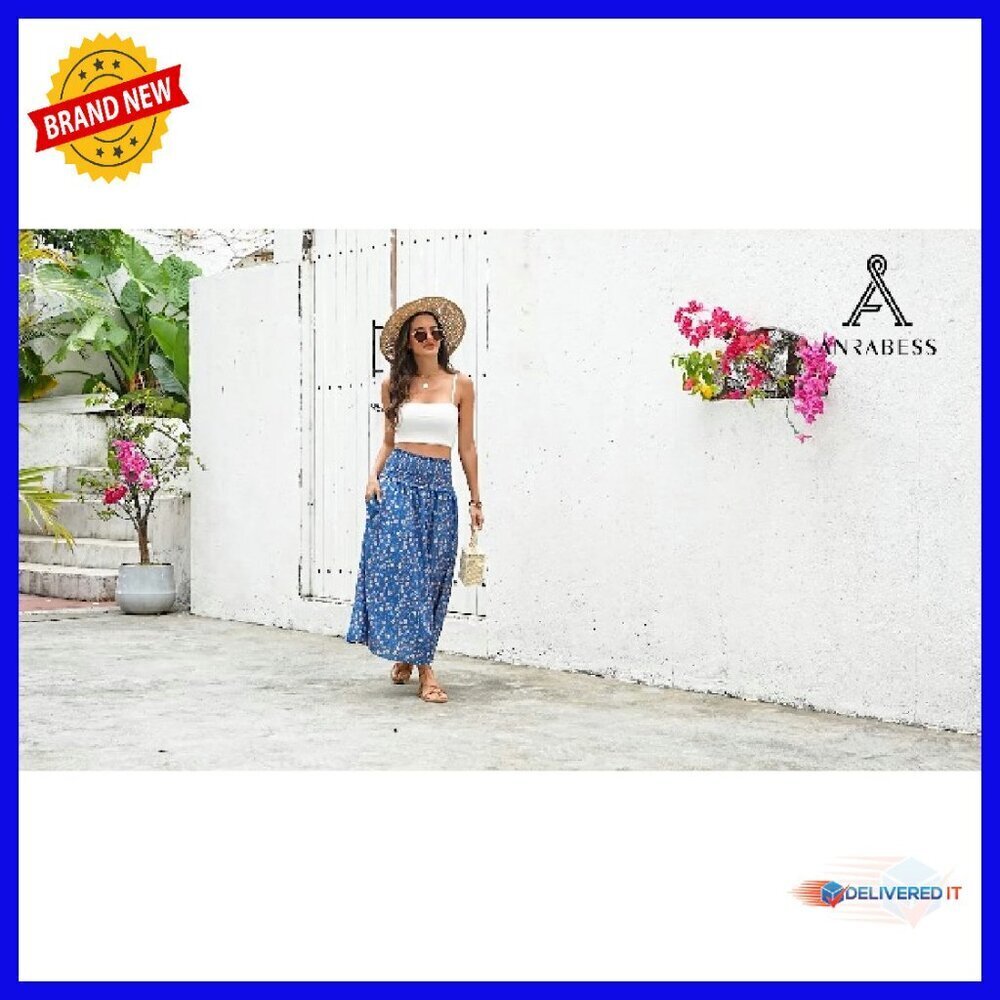 Maxi Skirt High Waist Elastic Flowy Boho Summer Beach Cover Up - Picture 8 of 8